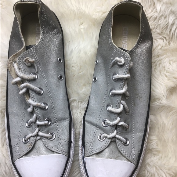 Converse silver sparkle sneakers size wo/10 men/8 - Picture 2 of 3